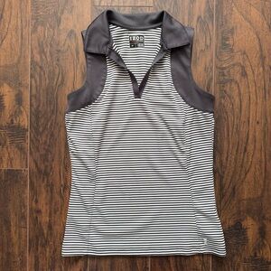 IZOD Fitness Small Black White Striped Golf Sleeveless Polo Shirt